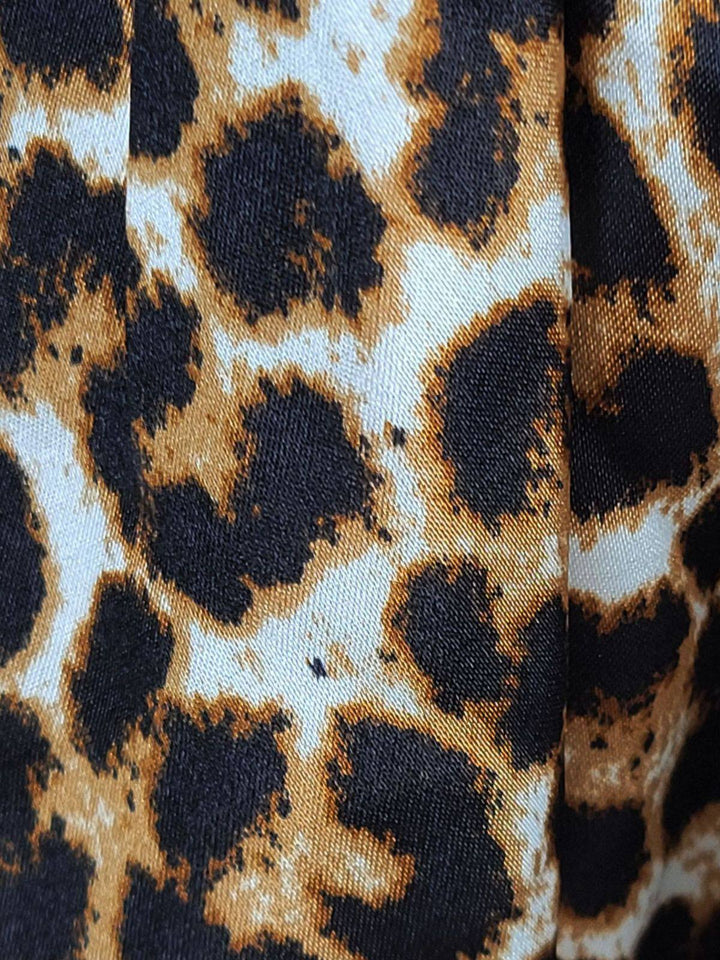 Lace Trim Leopard Print Satin Deep V Nightgown - vintage nightgown, retro sleepwear