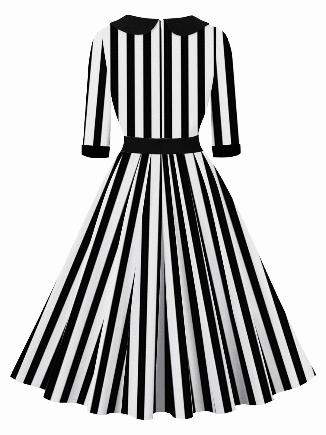 1950S Lapel Black &amp; White Stripes Dress: where 1950s romance meets her modern spirit