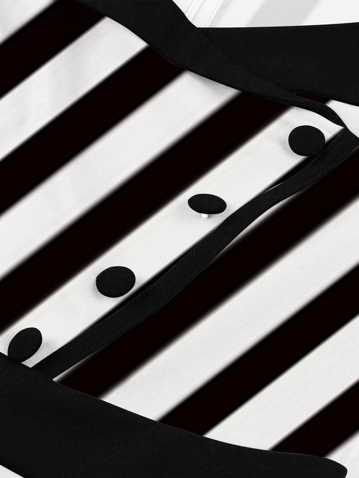 1950S Lapel Black &amp; White Stripes Dress — the kind of 1950s dress that makes strangers smile
