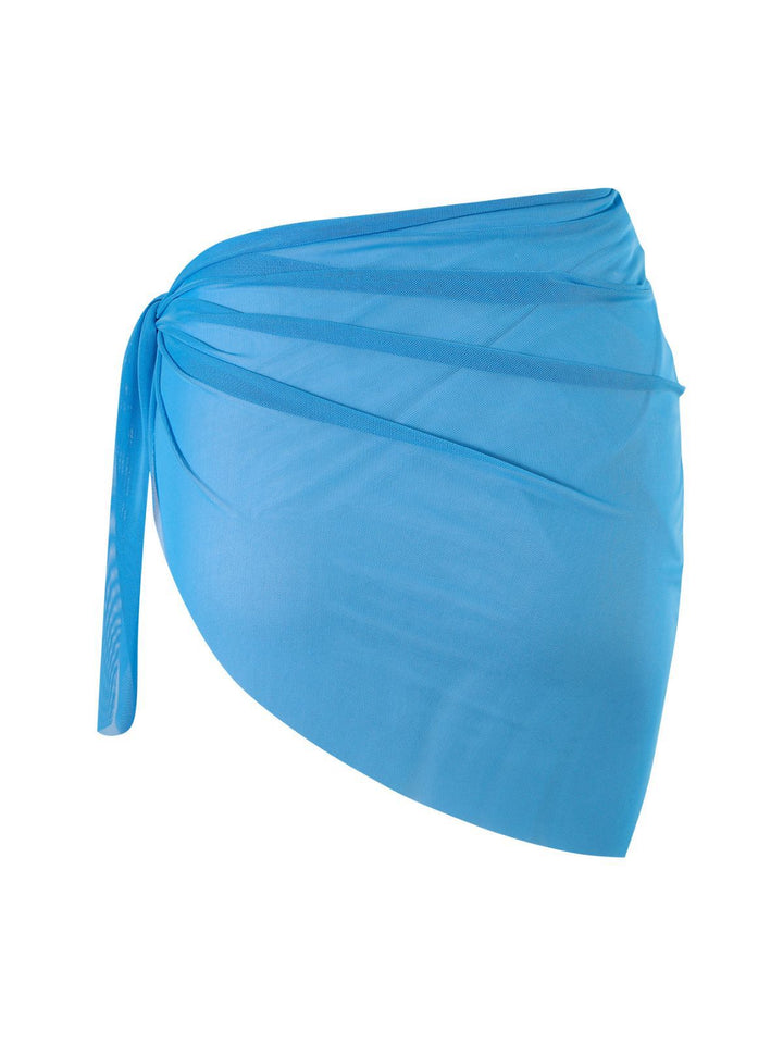 2PCS Blue 1950s Solid Starfish Bandeau Bikini Set &amp; Cover Up - vintage fashion, retro style