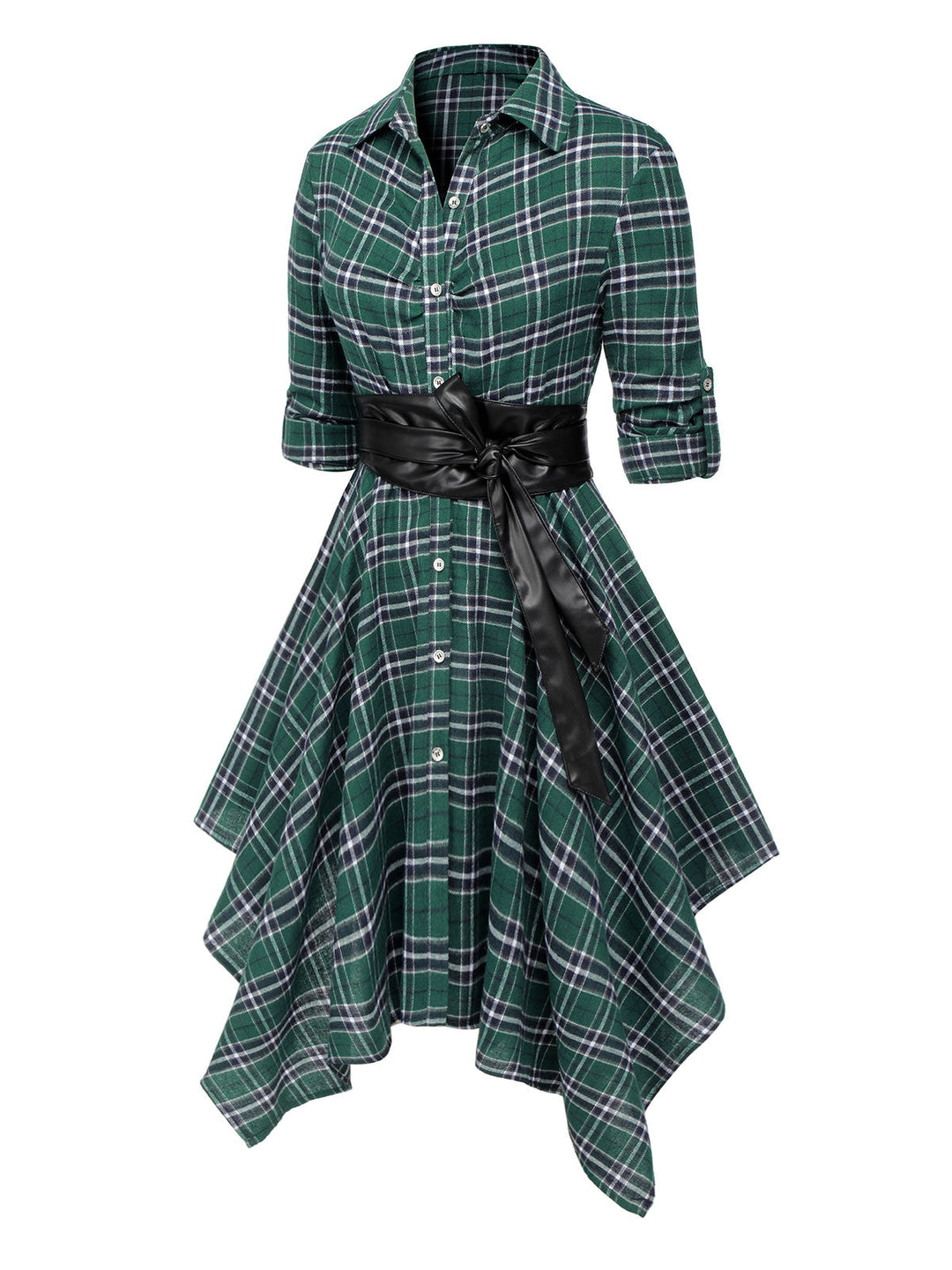1950s 3/4 Sleeve Plaid Belt Dress — vintage elegance for the modern woman