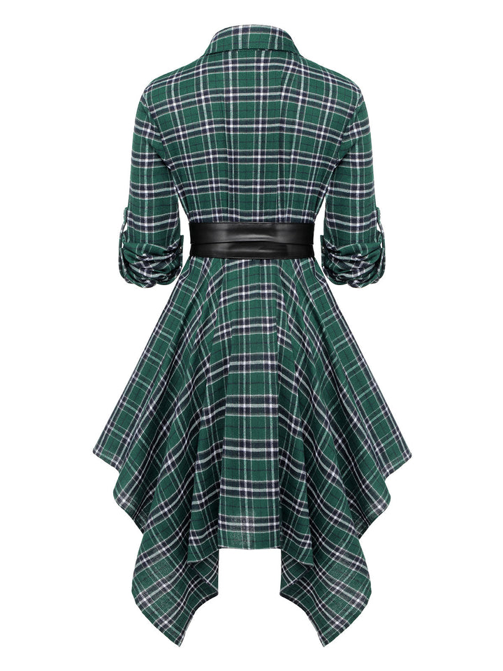 1950s 3/4 Sleeve Plaid Belt Dress: timeless style reimagined