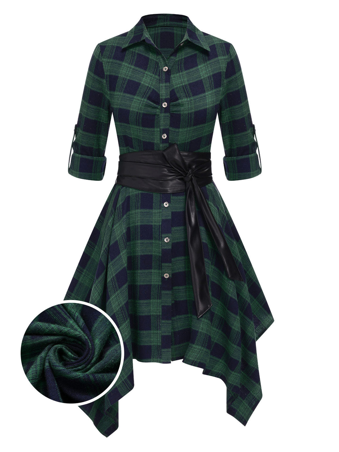 This 1950s 3/4 Sleeve Plaid Belt Dress wraps her in 1950s elegance, one twirl at a time