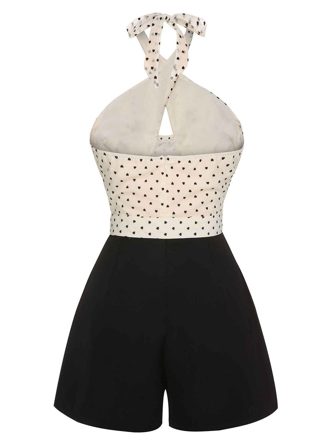 Beige 1950s 3D Heart Halter Patchwork Romper — vintage elegance for the modern woman