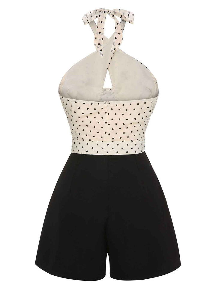 Beige 1950s 3D Heart Halter Patchwork Romper — vintage elegance for the modern woman