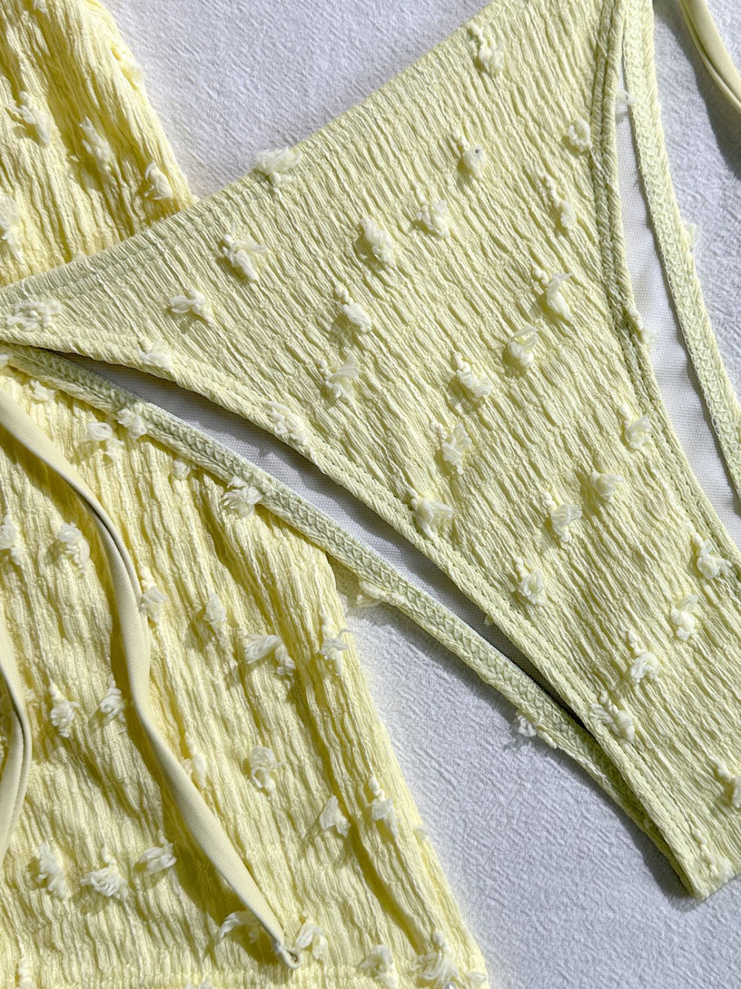 3PCS Yellow 1950s Textured Halter Bikini Set &amp; Shorts - vintage fashion, retro style, elegant red