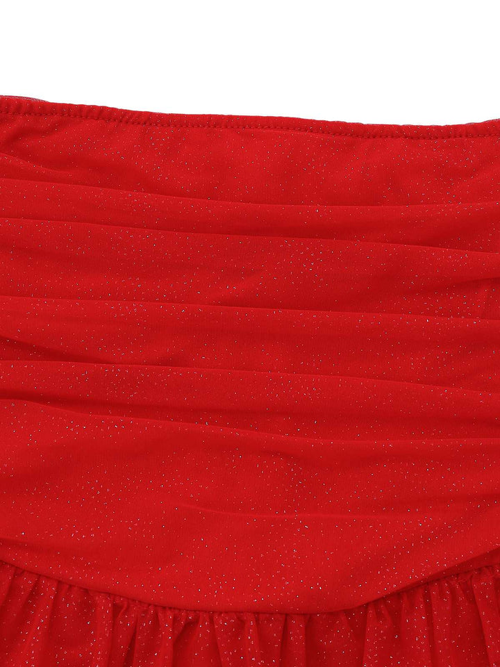 1950s Bandeau Solid Glitter Back Bow Skater Dress - vintage dress, retro fashion, rockabilly