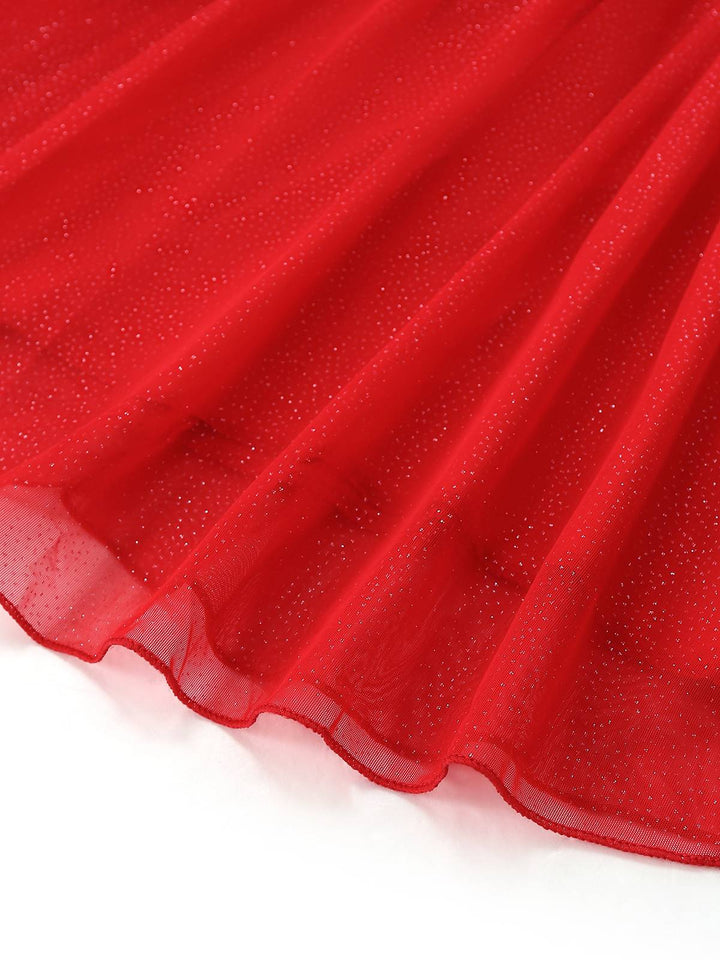 1950s Bandeau Solid Glitter Back Bow Skater Dress - vintage dress, retro fashion, rockabilly
