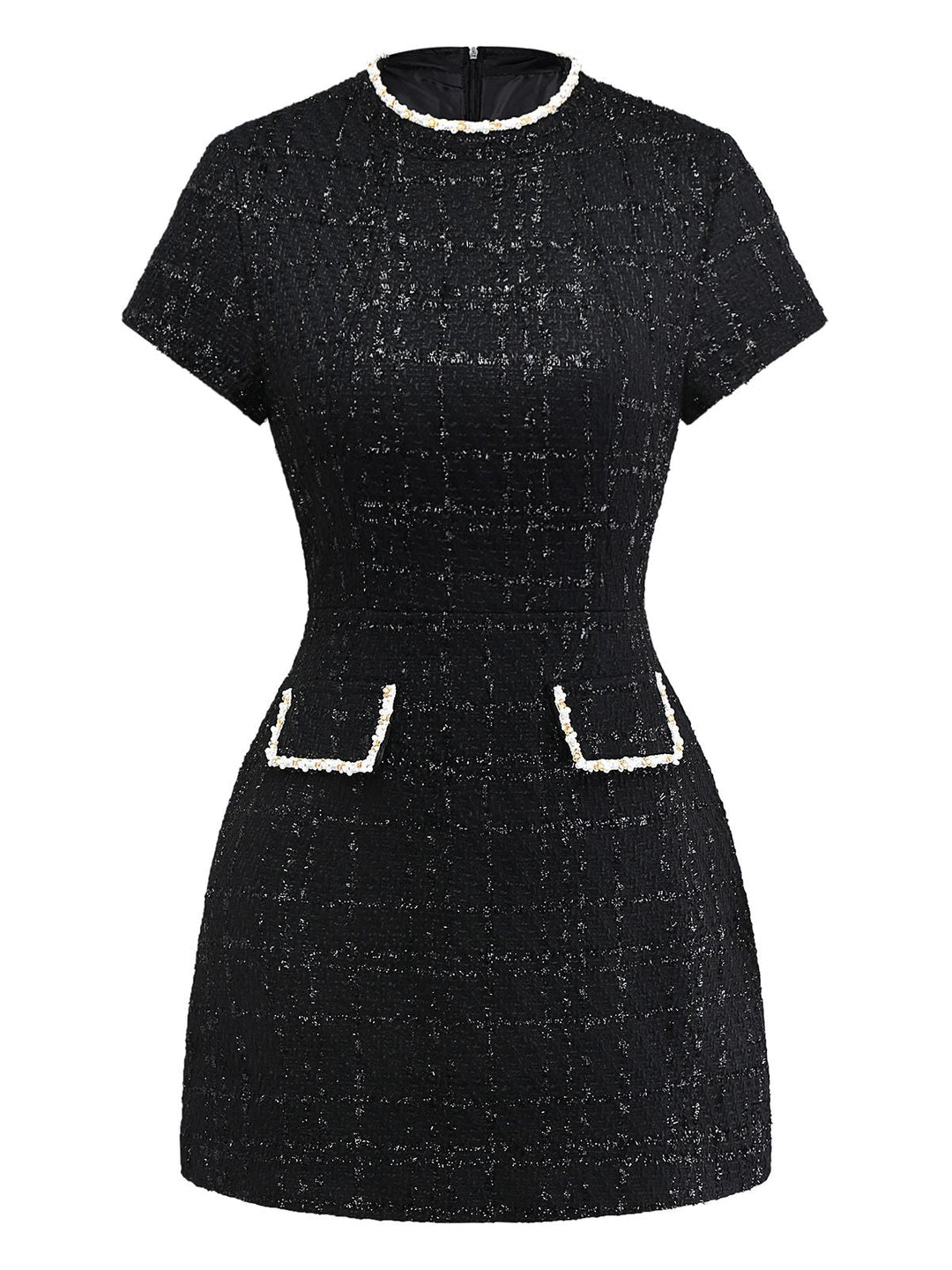 1950s Binding Pearl-Trimmed Collar Tweed Dress - vintage dress, retro fashion, rockabilly