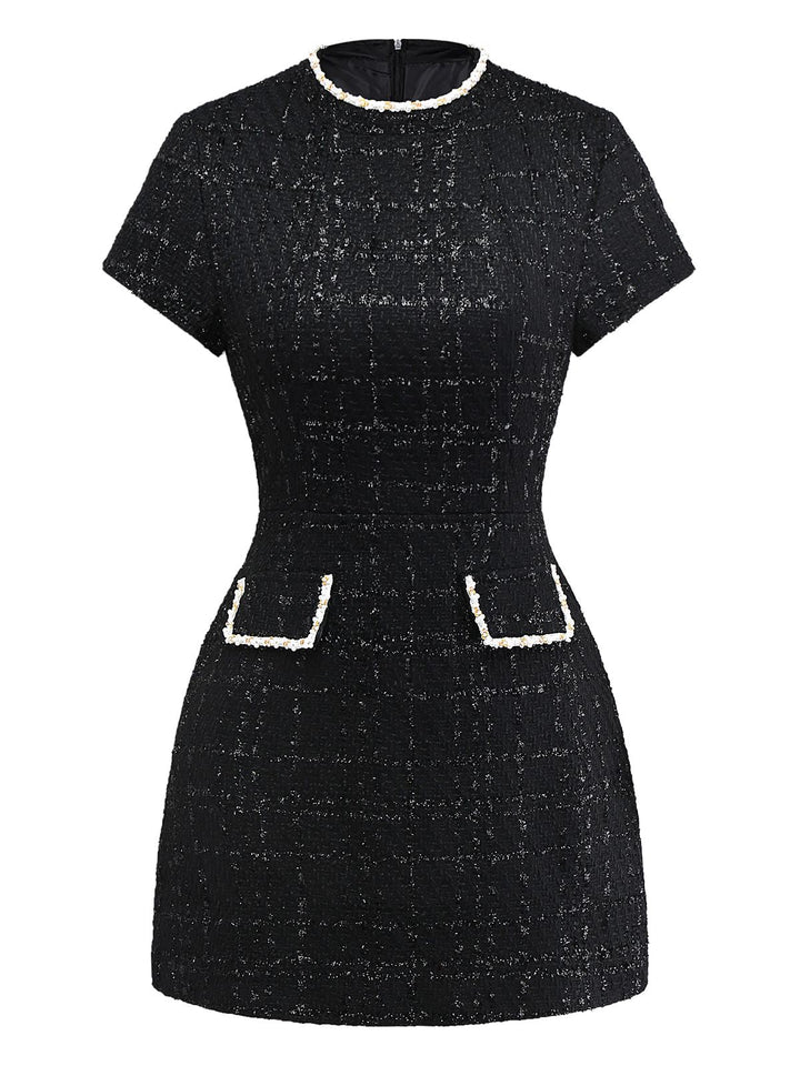 1950s Binding Pearl-Trimmed Collar Tweed Dress - vintage dress, retro fashion, rockabilly