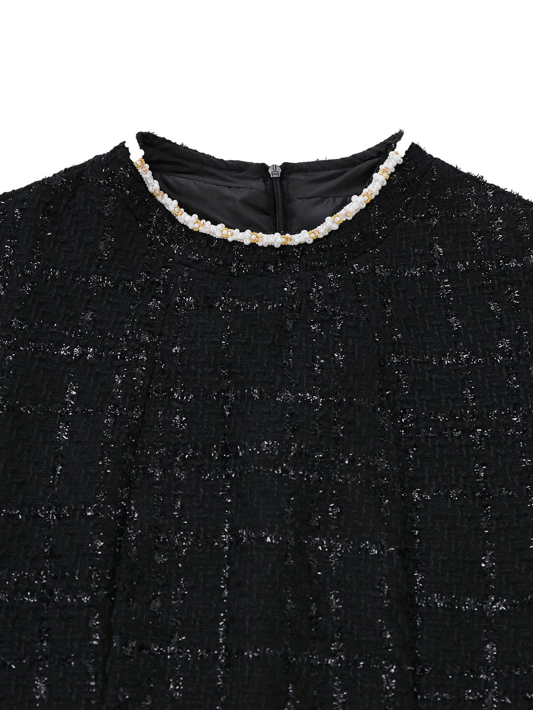 1950s Binding Pearl-Trimmed Collar Tweed Dress - vintage dress, retro fashion, rockabilly