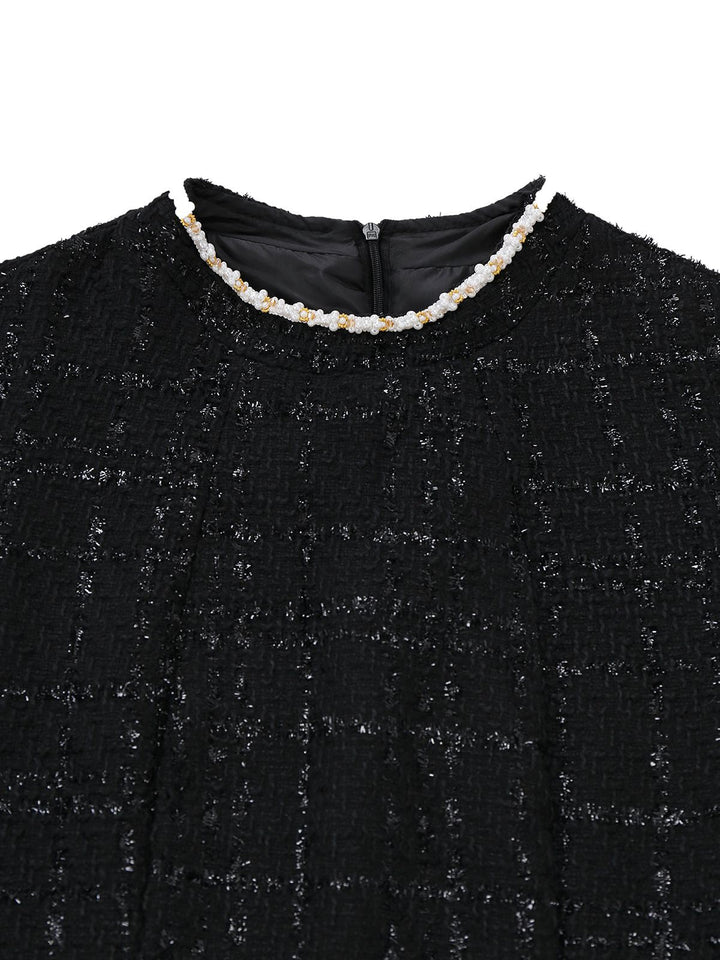 1950s Binding Pearl-Trimmed Collar Tweed Dress - vintage dress, retro fashion, rockabilly