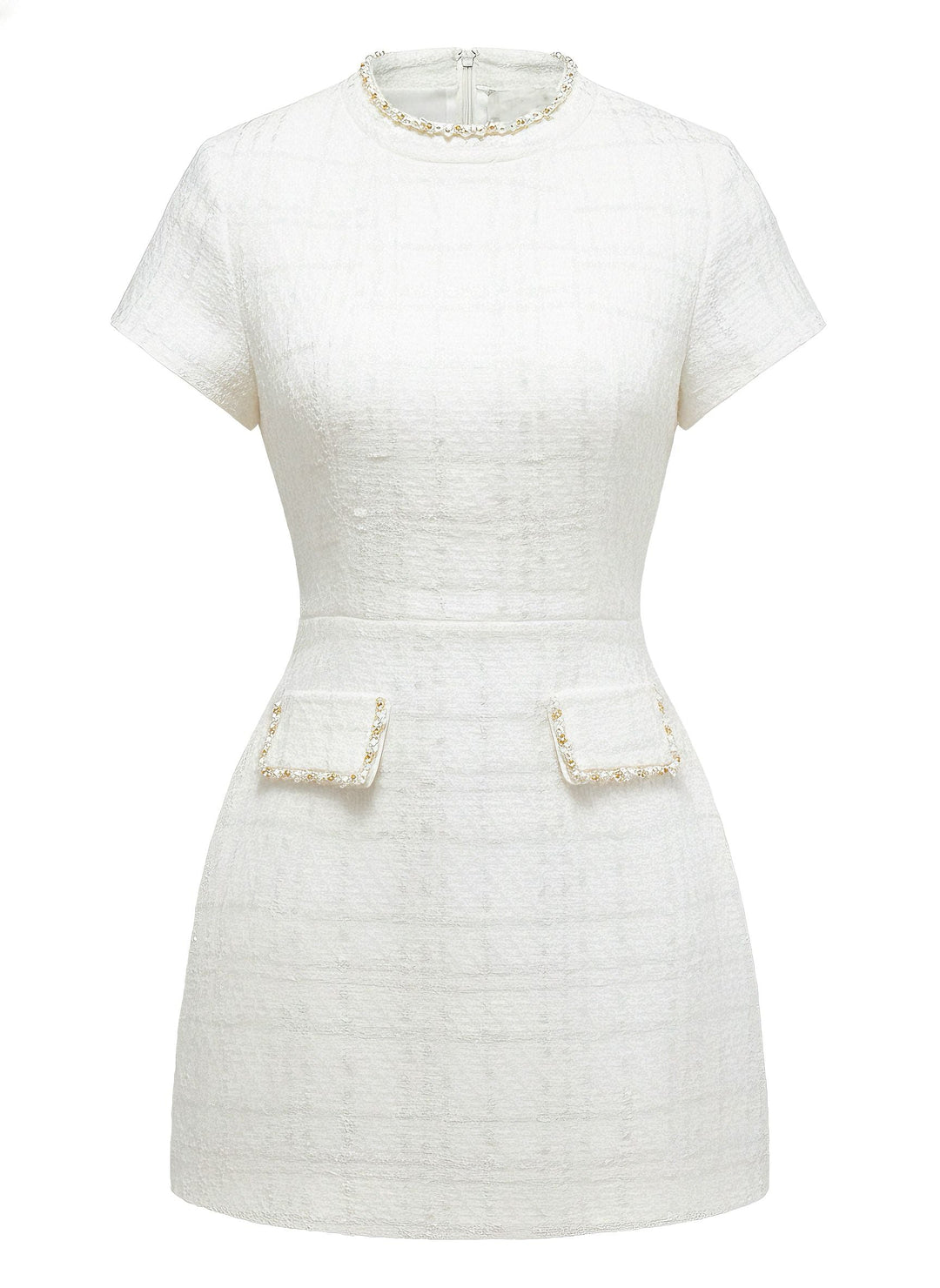 1950s Binding Pearl-Trimmed Collar Tweed Dress - vintage dress, retro fashion, rockabilly