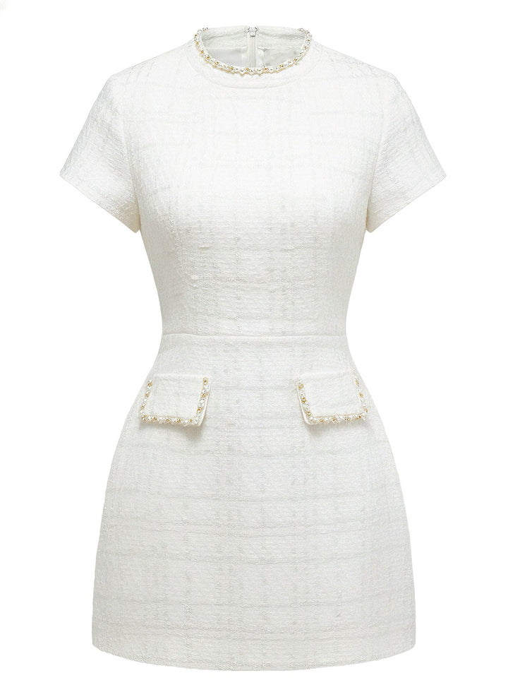 1950s Binding Pearl-Trimmed Collar Tweed Dress - vintage dress, retro fashion, rockabilly