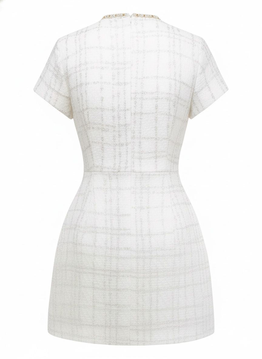 1950s Binding Pearl-Trimmed Collar Tweed Dress - vintage dress, retro fashion, rockabilly