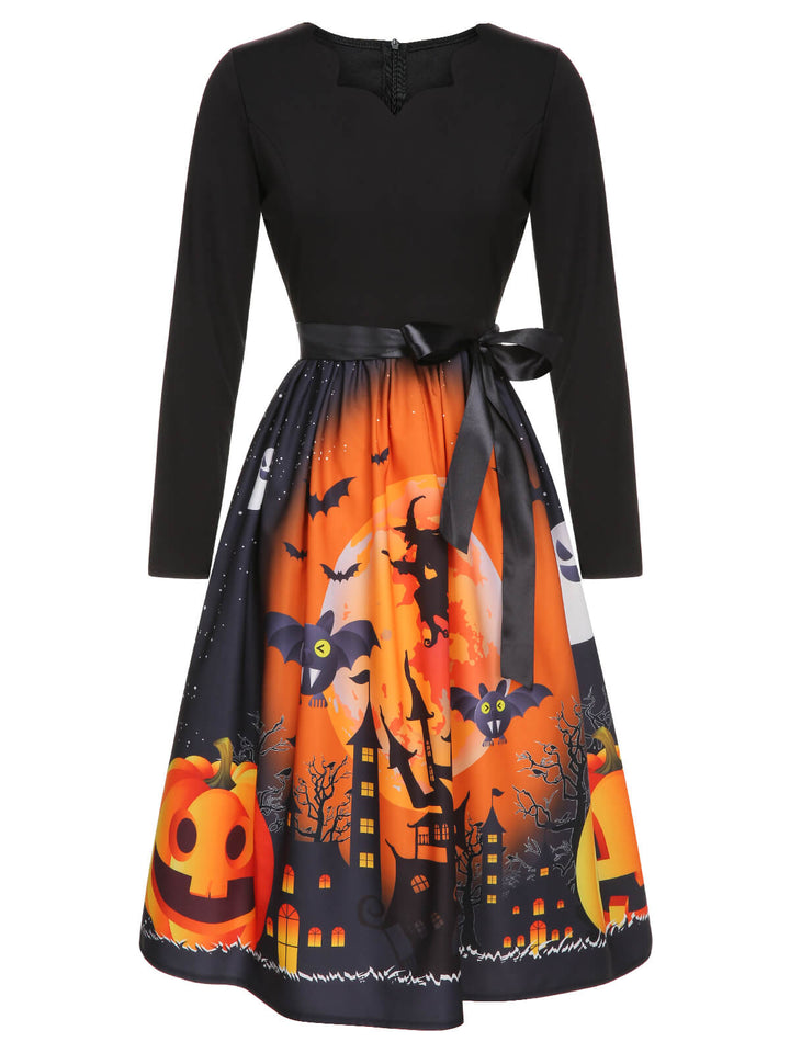 1950s Black Halloween Long Sleeve Swing Dress, vintage dress, retro fashion, rockabilly, pin-up fashion - perfect for women who love vintage and retro fashion