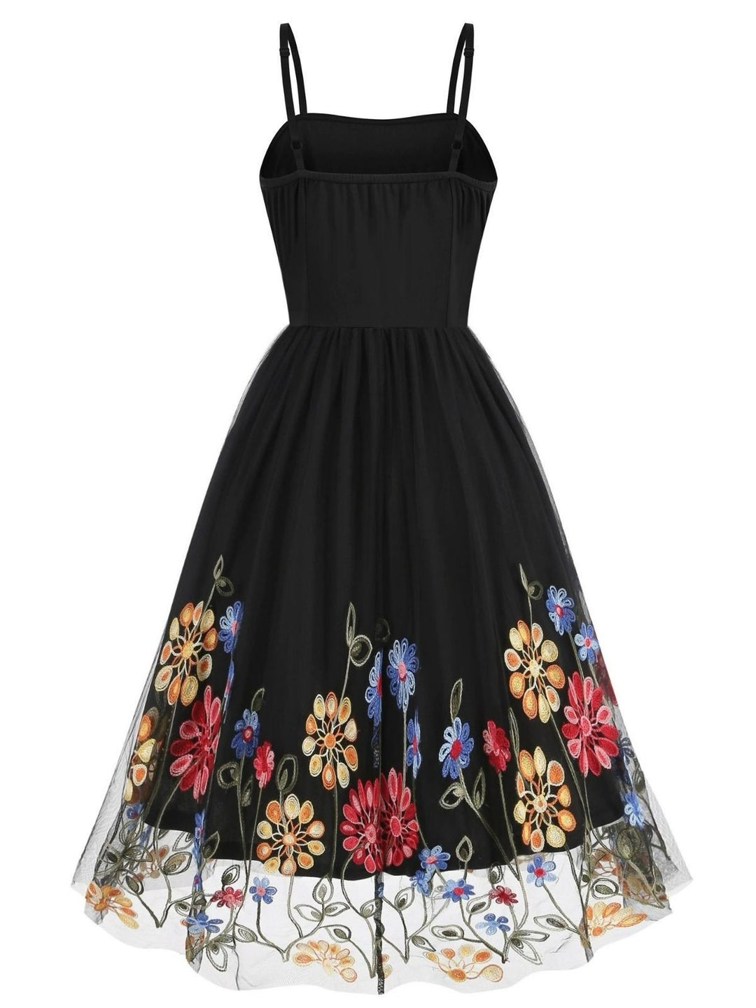 1950s Black Mesh Floral Embroidered Dress - vintage dress, retro fashion, rockabilly