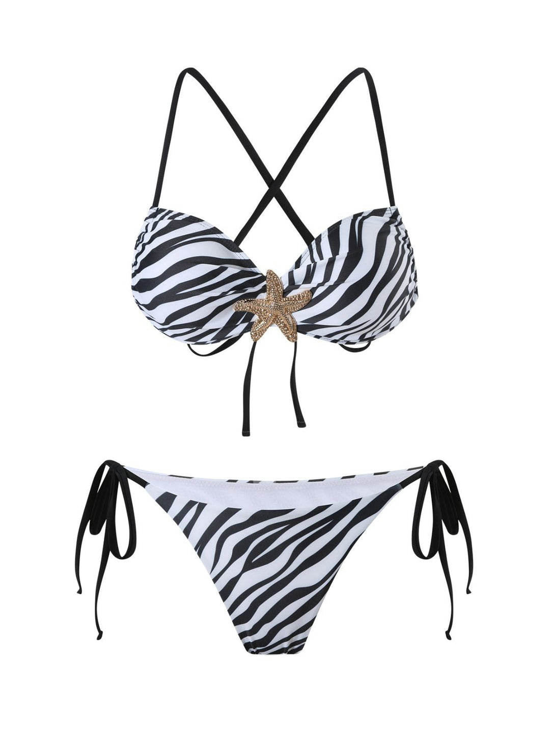 Black &amp; White 1950s Zebra Stripes Starfish Bikini Set - vintage fashion, retro style, classic black