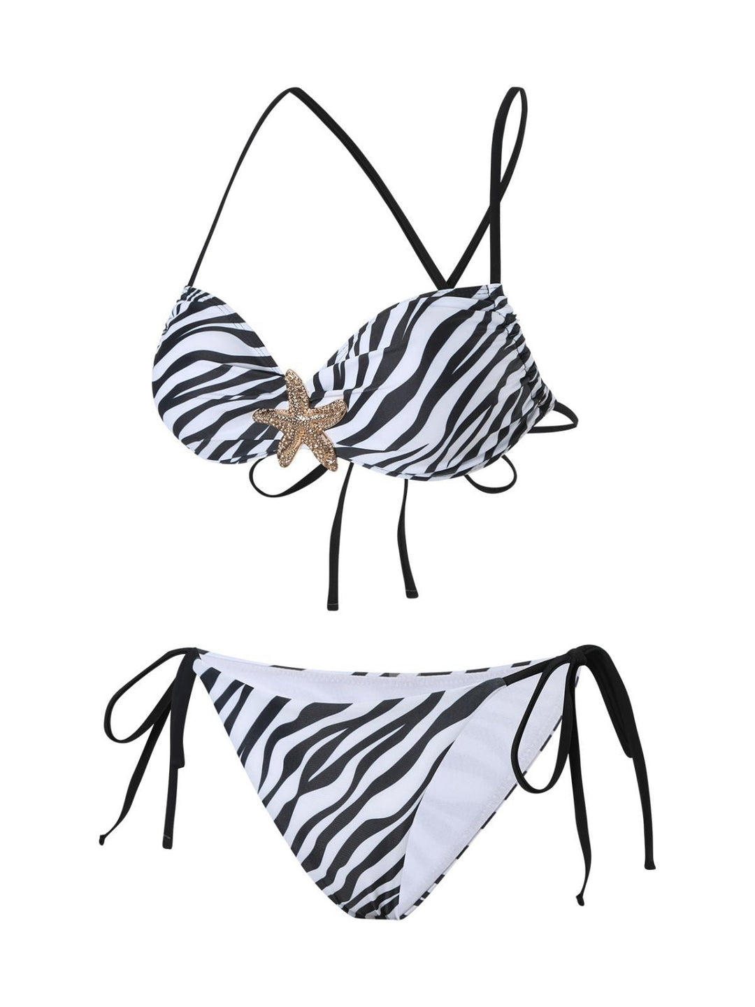 Black &amp; White 1950s Zebra Stripes Starfish Bikini Set - vintage fashion, retro style, classic black