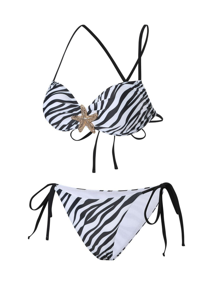 Black &amp; White 1950s Zebra Stripes Starfish Bikini Set - vintage fashion, retro style, classic black