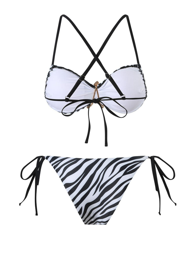 Black &amp; White 1950s Zebra Stripes Starfish Bikini Set - vintage fashion, retro style, classic black