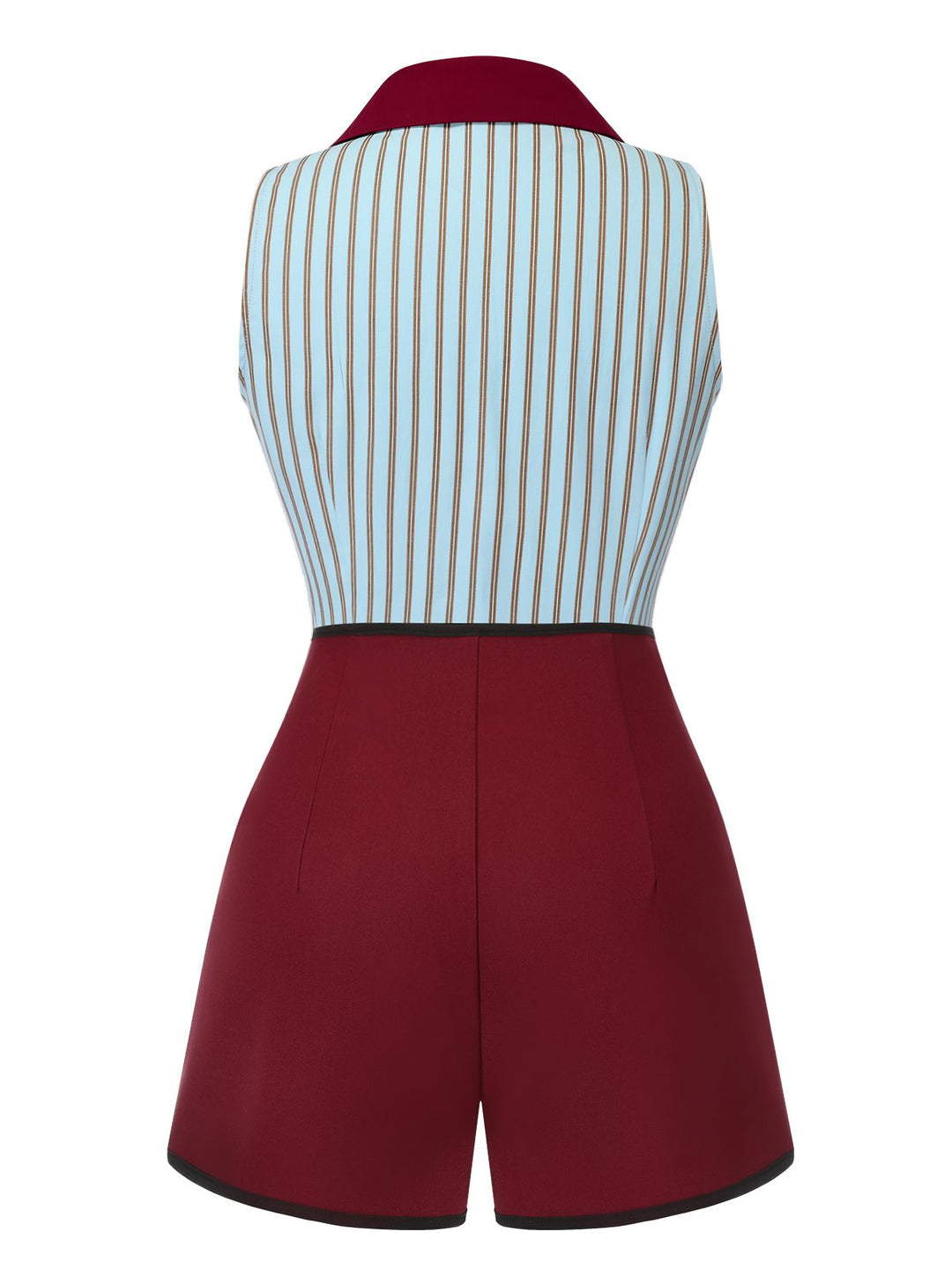 2PCS 1950s Blue Stripes Patchwork Blouse &amp; Red Solid Shorts - vintage fashion, style, elegant red