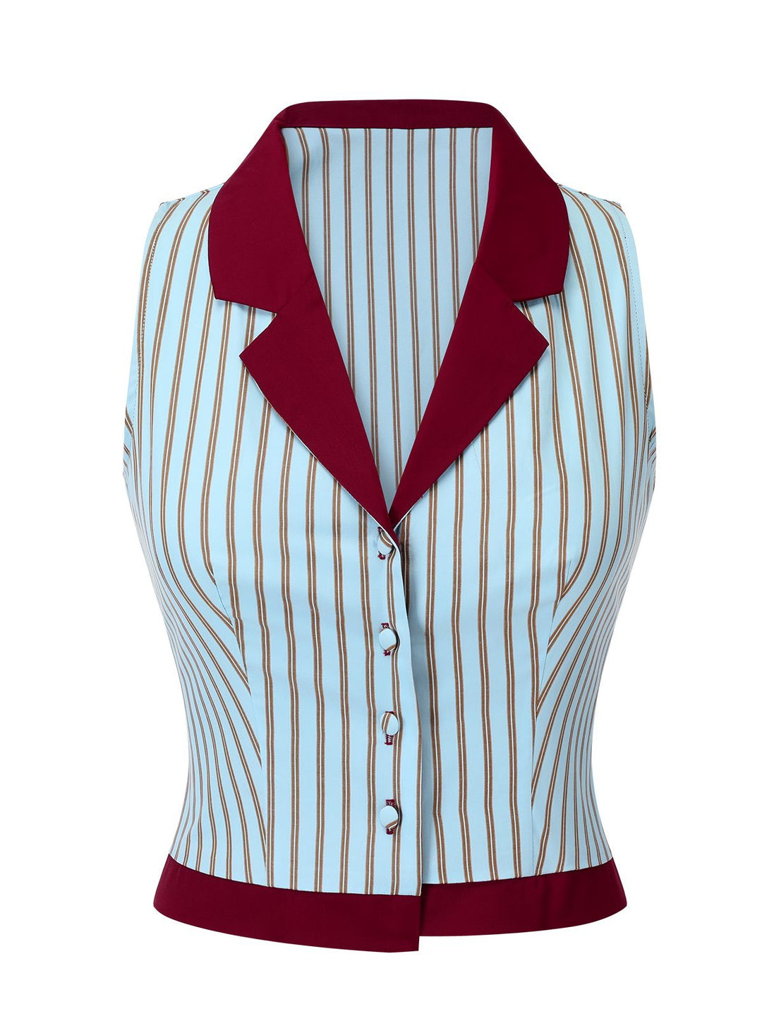 2PCS 1950s Blue Stripes Patchwork Blouse &amp; Red Solid Shorts - vintage fashion, style, elegant red