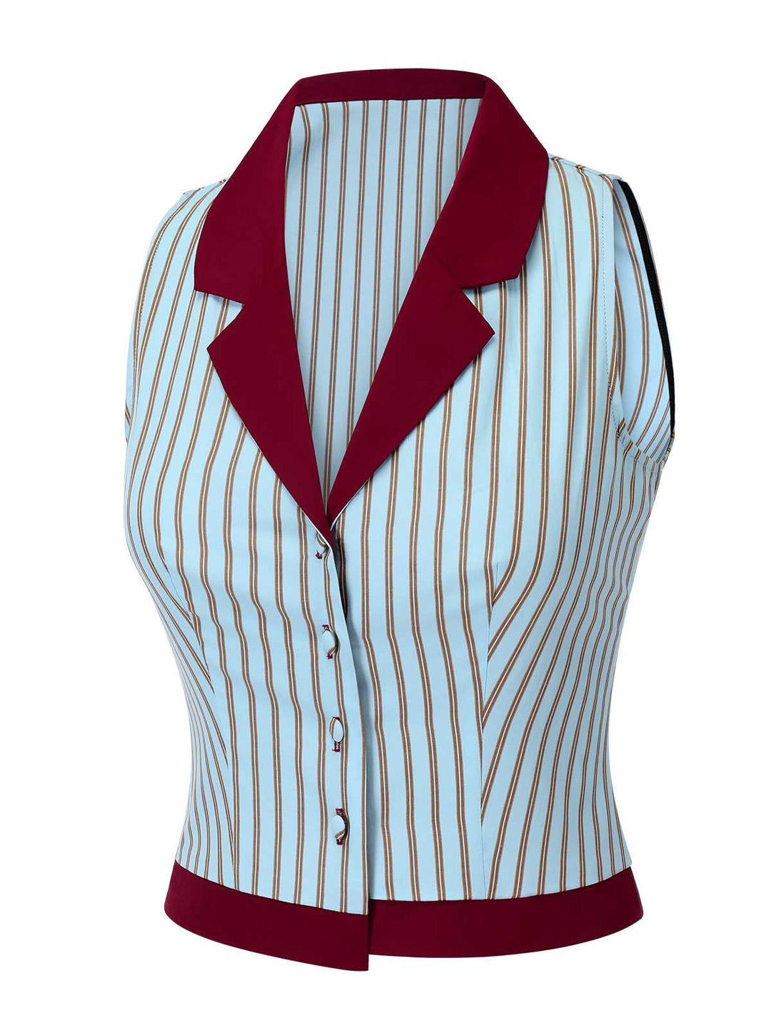2PCS 1950s Blue Stripes Patchwork Blouse &amp; Red Solid Shorts - vintage fashion, style, elegant red