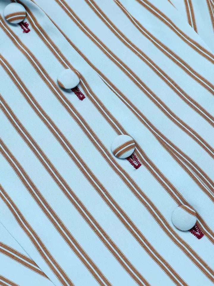 2PCS 1950s Blue Stripes Patchwork Blouse &amp; Red Solid Shorts - vintage fashion, style, elegant red