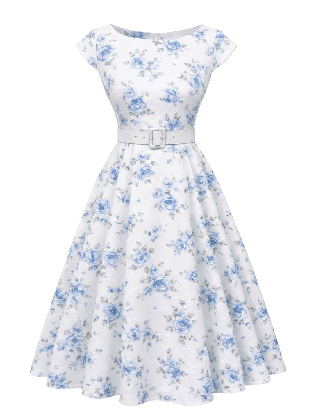 1950s-Boat-Neck-Belted-Floral-Dress, vintage, retro, dress
