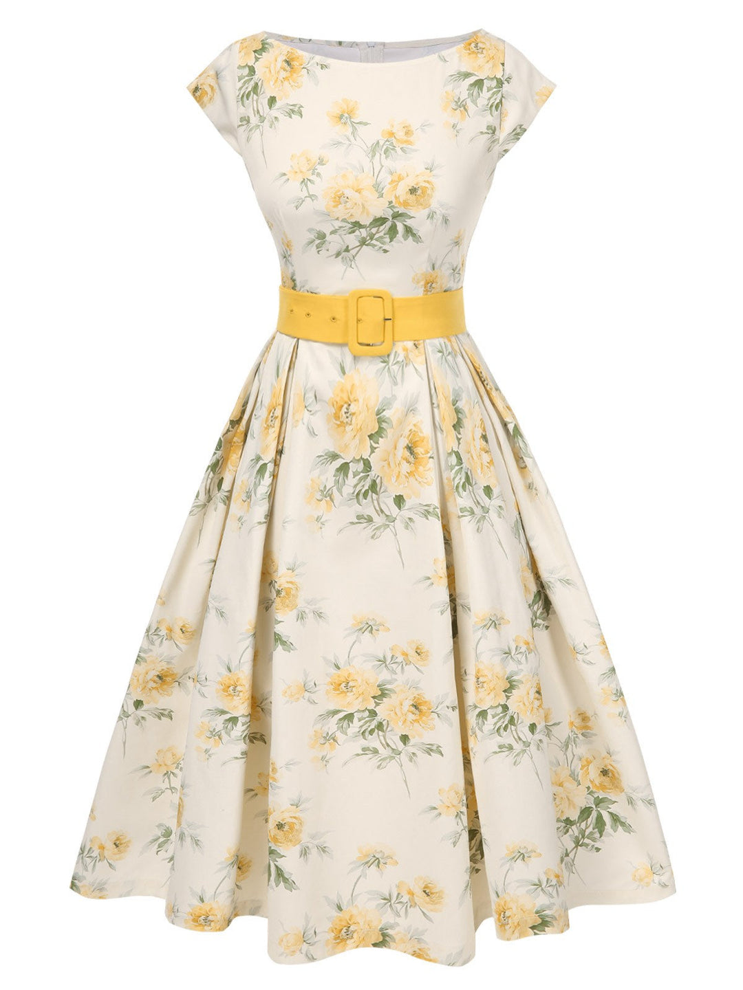 1950s-Boat-Neck-Belted-Floral-Dress, vintage, retro, dress
