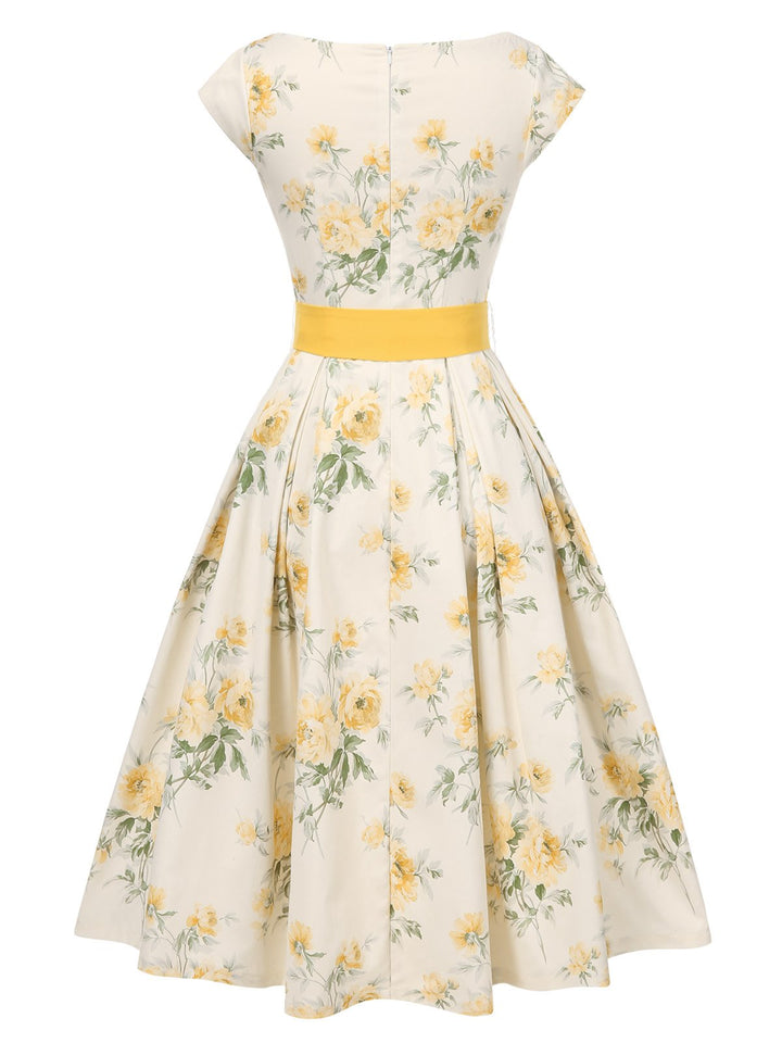 1950s-Boat-Neck-Belted-Floral-Dress, vintage, retro, dress