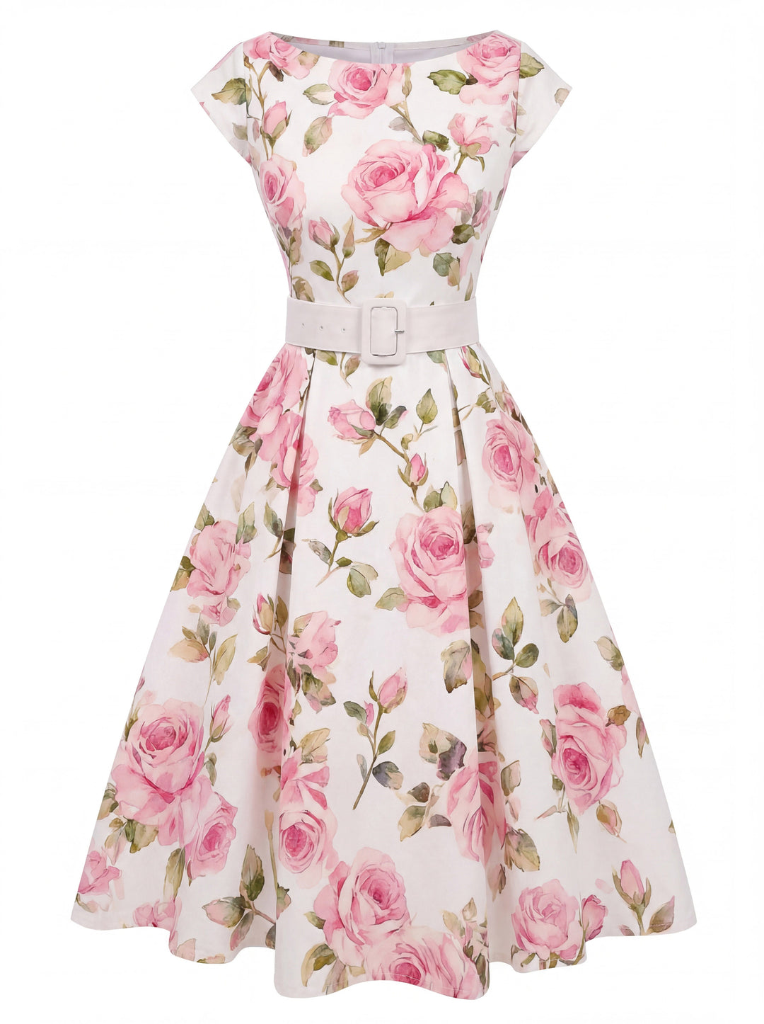 1950s-Boat-Neck-Belted-Floral-Dress, vintage, retro, dress