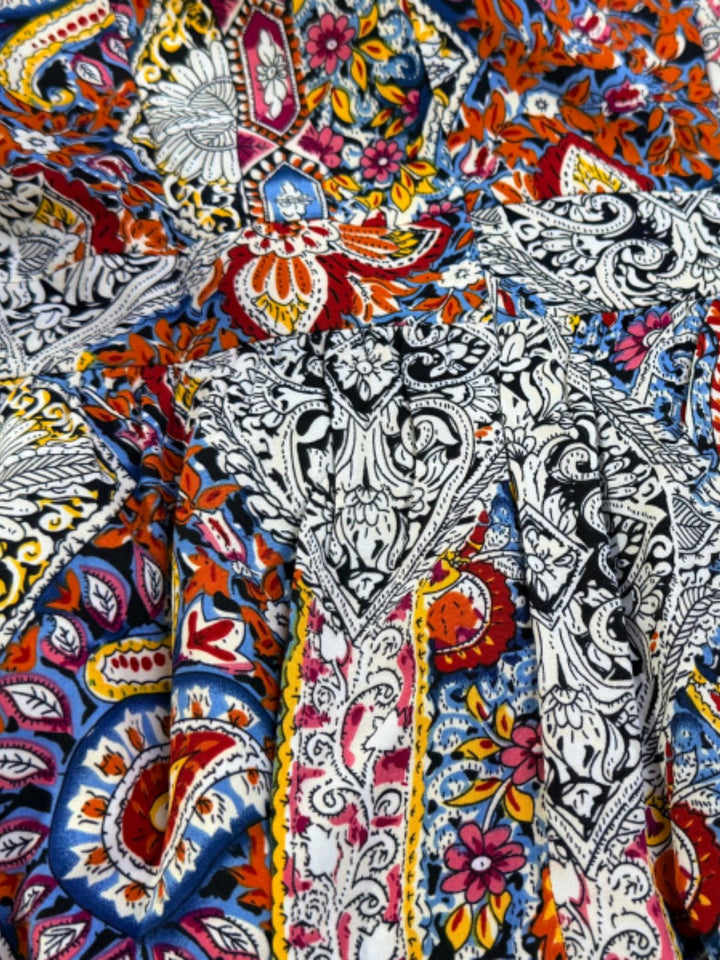 1970s Bohemian Paisley V-Neck Sleeveless High-Low Romper - vintage romper, retro jumpsuit for vintage lovers