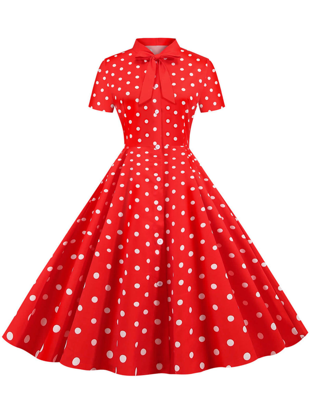 1950s Bow Collar Striped Dots Swing Dress, vintage dress, retro fashion, rockabilly, pin-up fashion - perfect for women who love vintage and retro fashion