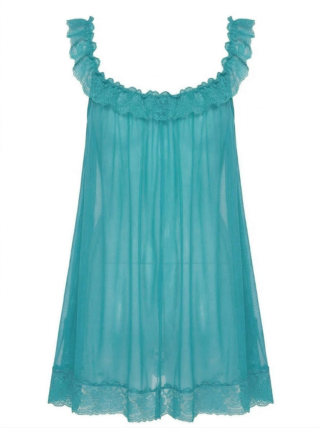 Bow Lace Trim Sheer Mesh Babydoll Nightgown - vintage nightgown, retro sleepwear