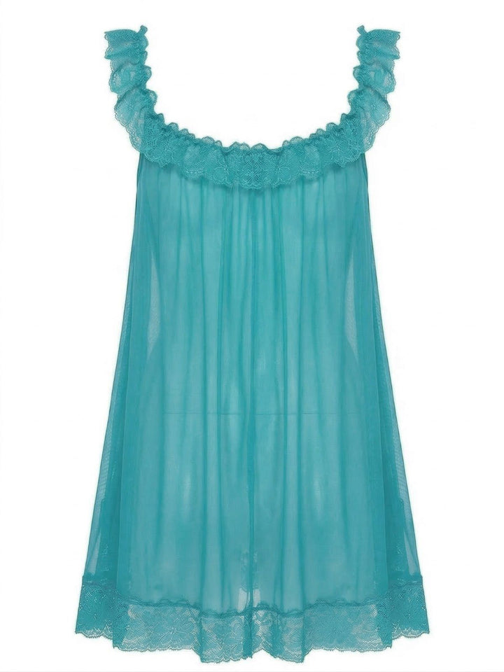 Bow Lace Trim Sheer Mesh Babydoll Nightgown - vintage nightgown, retro sleepwear