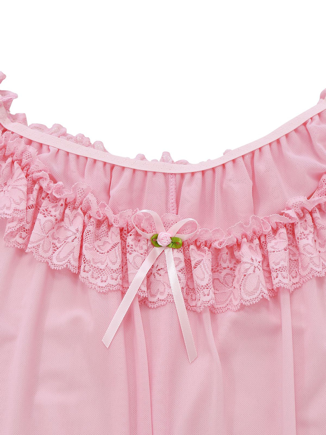 Bow Lace Trim Sheer Mesh Babydoll Nightgown - vintage nightgown, retro sleepwear