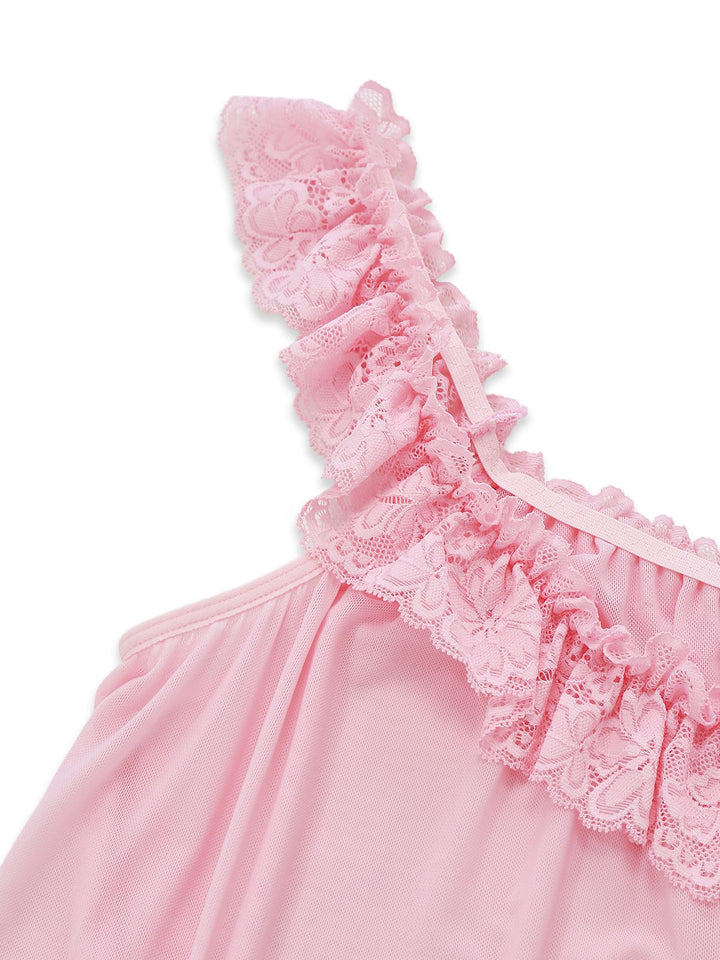 Bow Lace Trim Sheer Mesh Babydoll Nightgown - vintage nightgown, retro sleepwear