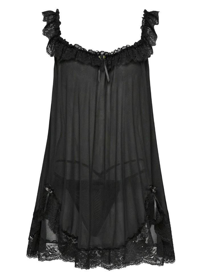 Bow Lace Trim Sheer Mesh Babydoll Nightgown - vintage nightgown, retro sleepwear