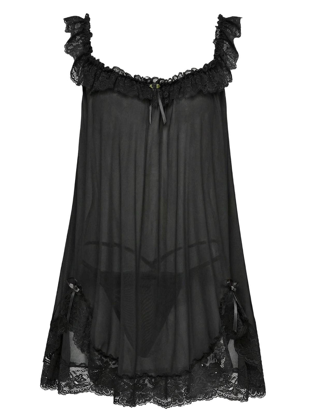 Bow Lace Trim Sheer Mesh Babydoll Nightgown - vintage nightgown, retro sleepwear