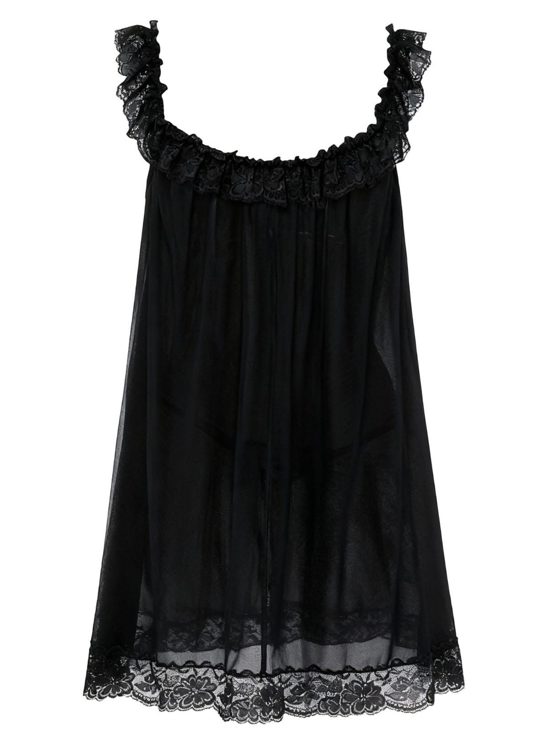 Bow Lace Trim Sheer Mesh Babydoll Nightgown - vintage nightgown, retro sleepwear