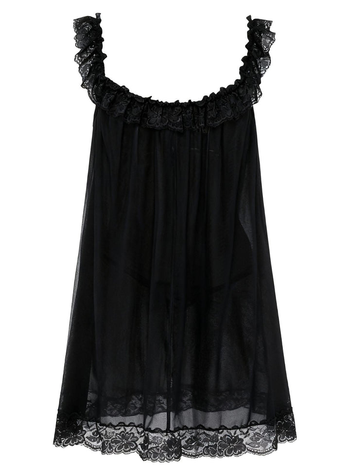 Bow Lace Trim Sheer Mesh Babydoll Nightgown - vintage nightgown, retro sleepwear
