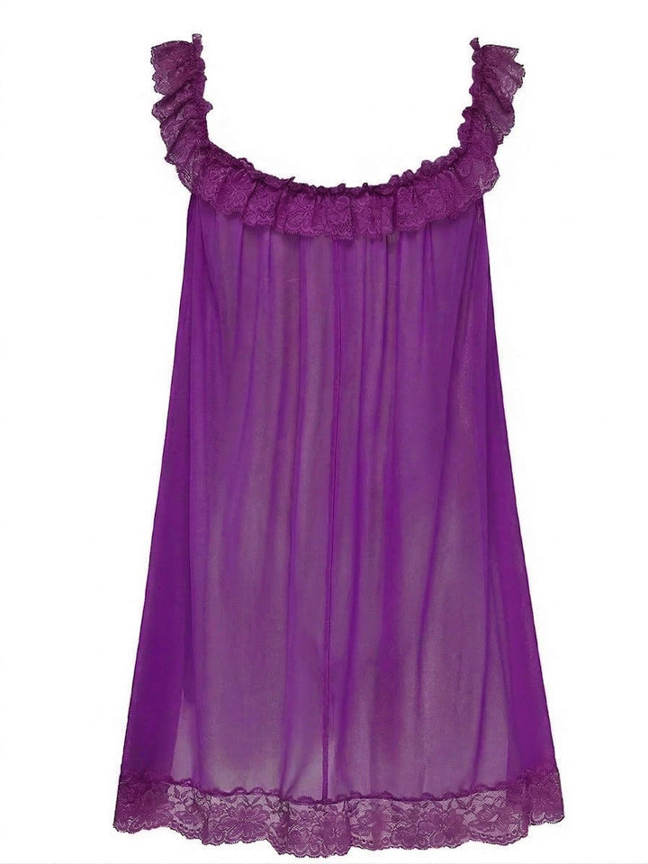 Bow Lace Trim Sheer Mesh Babydoll Nightgown - vintage nightgown, retro sleepwear