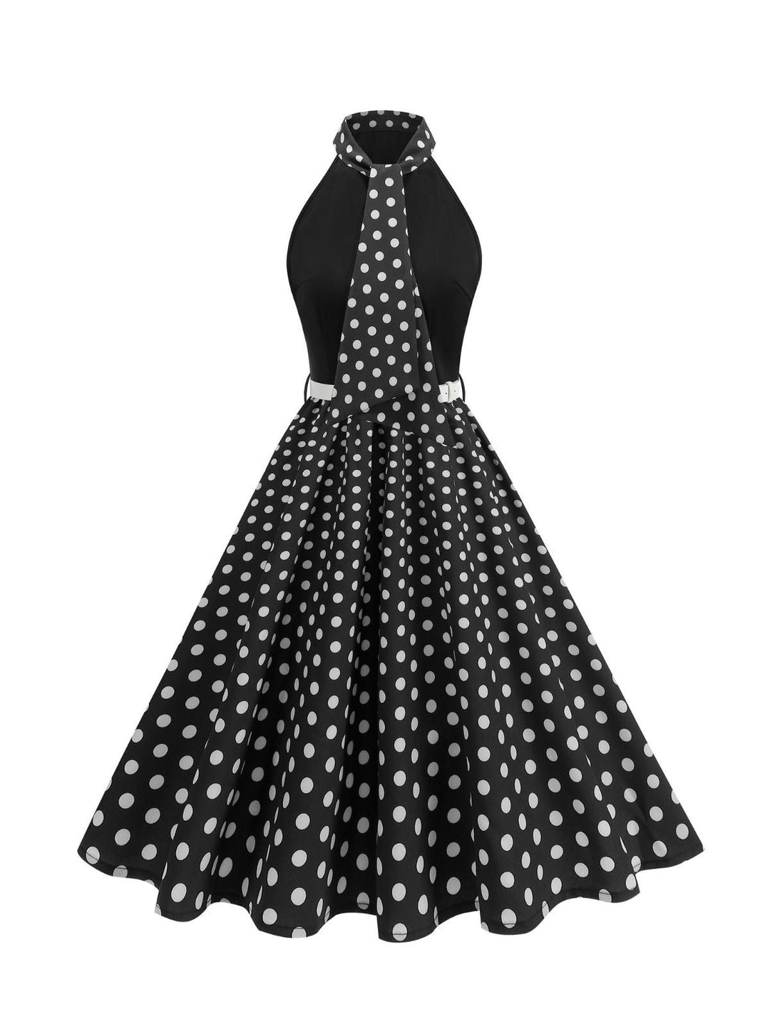 1950s Bow Tie Neck Polka Dot Belted Dress - vintage dress, retro fashion, rockabilly