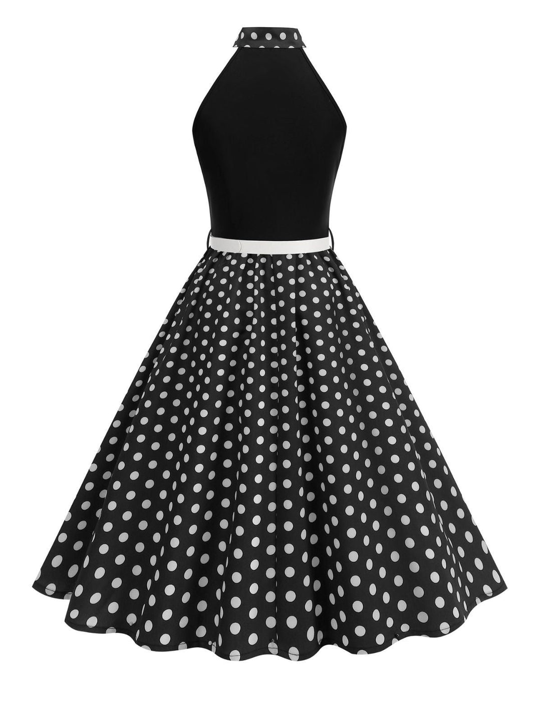 1950s Bow Tie Neck Polka Dot Belted Dress - vintage dress, retro fashion, rockabilly