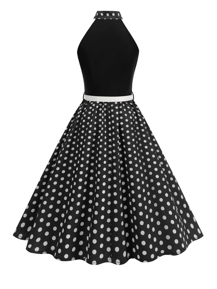 1950s Bow Tie Neck Polka Dot Belted Dress - vintage dress, retro fashion, rockabilly