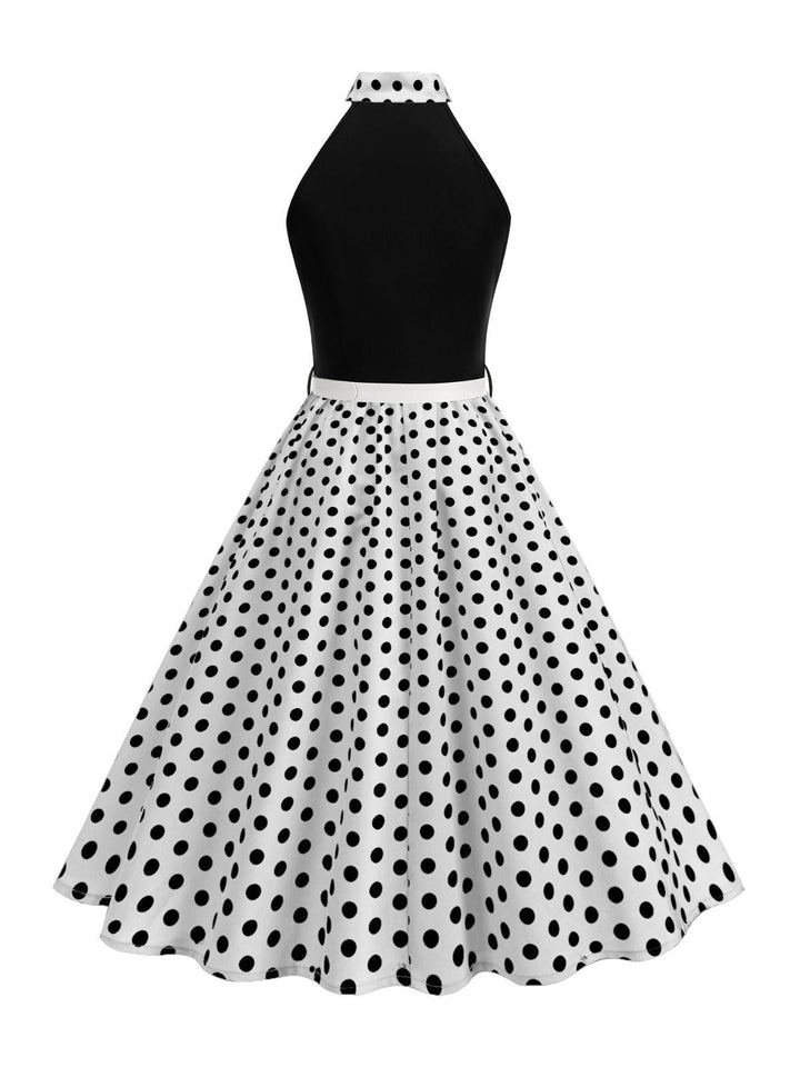 1950s Bow Tie Neck Polka Dot Belted Dress - vintage dress, retro fashion, rockabilly