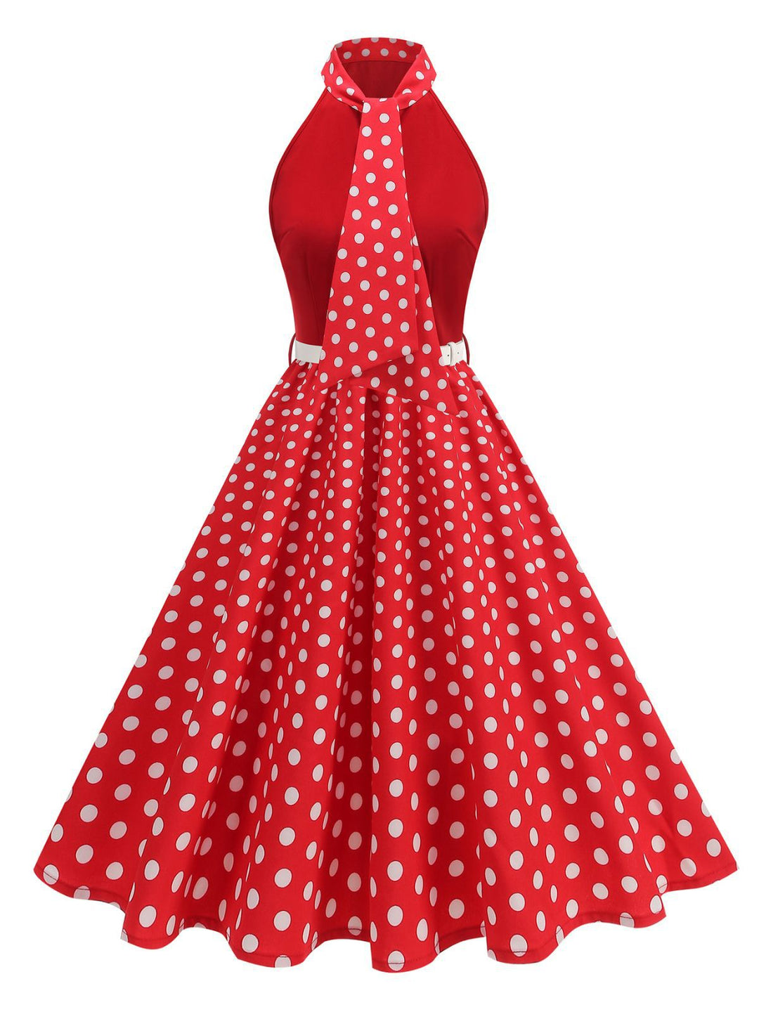 1950s Bow Tie Neck Polka Dot Belted Dress - vintage dress, retro fashion, rockabilly