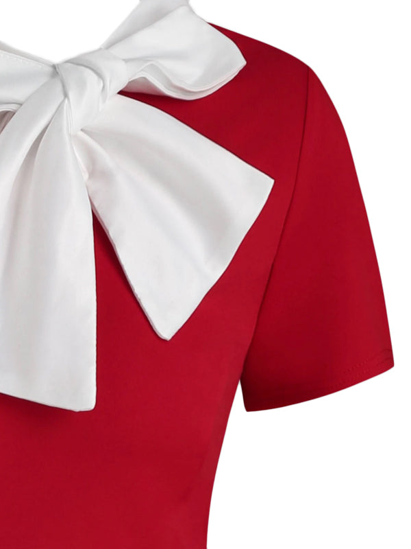 1950s Bowknot Collar Swing Dress, classic 1950s style elegant retro fashion - Image 7